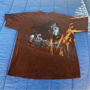 Vintage Ragtops Brown Tie Dyed Native American Short Sleeve Tee Size XL No Tag